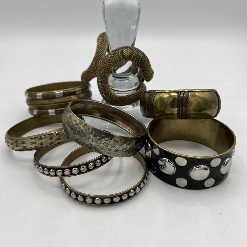 VINTAGE‎ METAL CUFF BANGLE BRACELETS COPPER SILVER BRONZE BRASS PEWTER 8 PC LOT